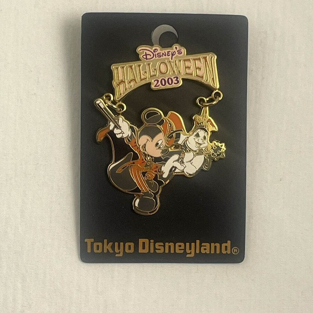 VTG Tokyo Disneyland  Halloween 2003 Mickey Mouse Ghost Dangle Japan Trading Pin